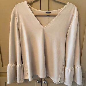 Ann Taylor Cream V-Neck Bell Sleeve Top